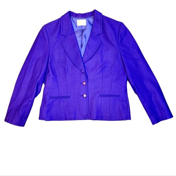Vintage 80s Pendleton Virgin Wool Jacket Blazer Purple Grandpa Boho Cottage L - Picture 1 of 8